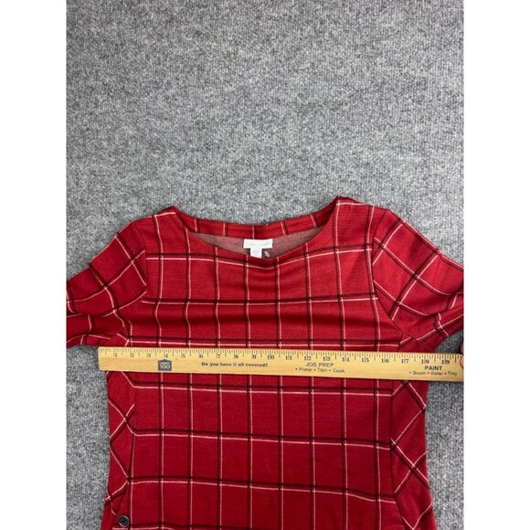 J. Jill Ponte Dress Women's XS Red Windowpane Short Sleeve Button Pockets Shift - Picture 3 of 7